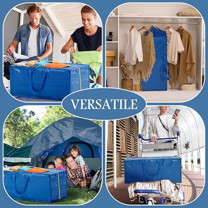 4 Pack Extra Large Moving Bags with Backpack Straps Heavy Duty Storage Bags with Handles Strong Zippers Space Saving Heavy Duty Storage Tote Alternative to Moving Boxes and Bins, Blue
