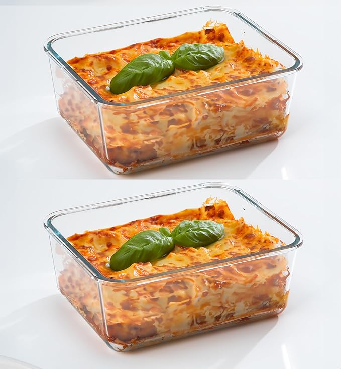 63 Oz 2 Pcs Large Glass Food Storage Containers 8 Cups Family Size Set Baking Containers with Locking Lids Storing food, BPA Free Leak Proof Microwave Oven Safe (2, 63 OZ)
