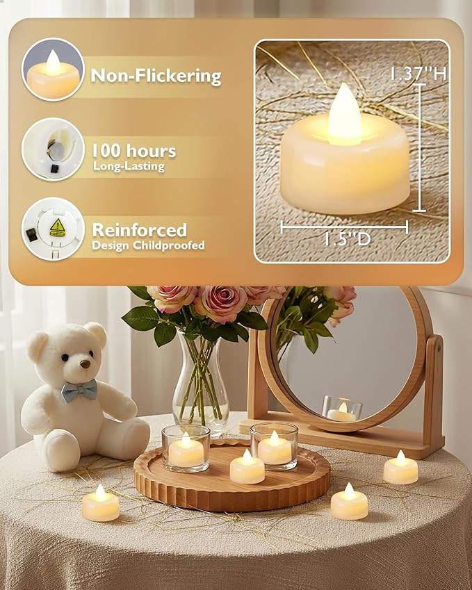 Amagic 50Pack Flameless LED Tea Lights Candles Battery Operated, Electric Fake Tealight Candles for Votive, Halloween, Christmas, Home Decor, Wedding, Table Decor (50Pack)