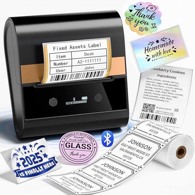 Large Label Maker 3 Inch - M260 Barcode Label Printer, Bluetooth Thermal Machine, Portable Wireless & Inkless for Small Business, Home, Office - Waterproof Label, Compatible with iOS/Android/PC, Black