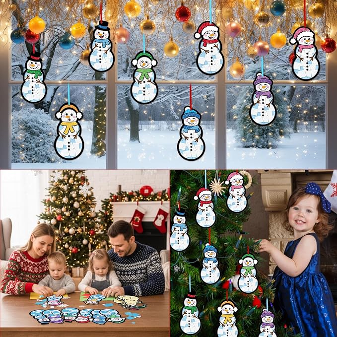 Tinlade 32 Set Winter Snowman Suncatchers Crafts Kit Christmas DIY Window Tissue Paper Hanging Ornaments Make Your Own Stained Glass Sun Catcher Xmas Winter Holiday School Home Classroom Activities