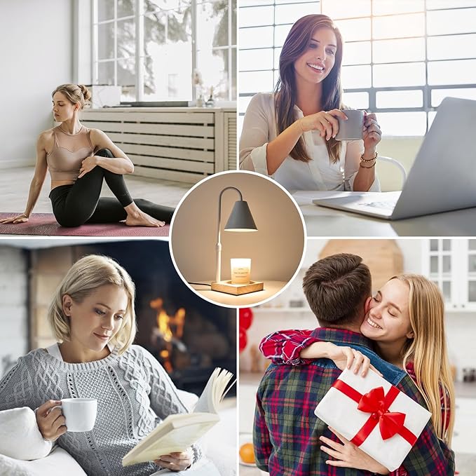 Electric Candle Lamp with Timer: Adjustable Height for All Size Jar Candles, Dimmable Light with 2 Bulbs for Bedroom Home Decor, Gifts for Women, White