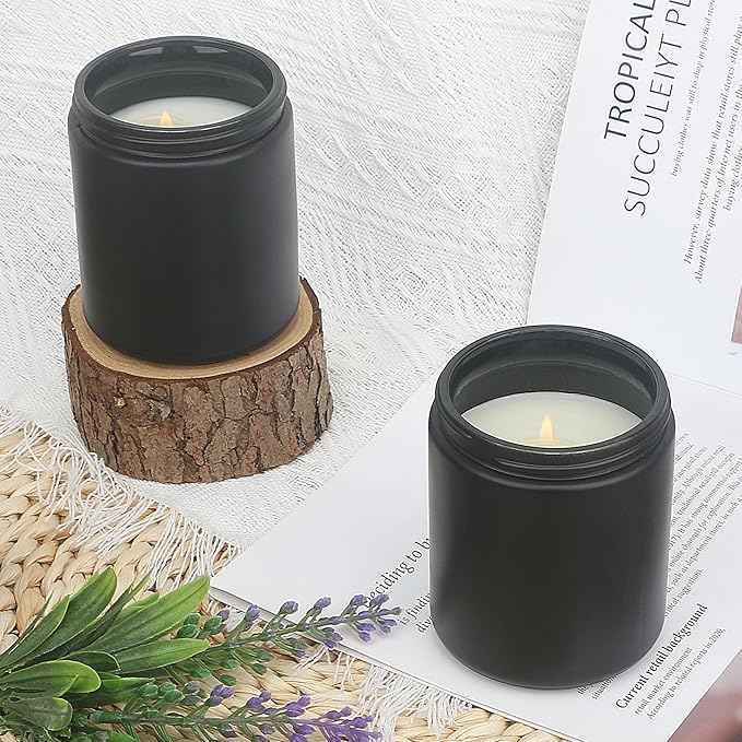 MILIVIXAY 12 Pack 8 OZ Thick Glass Matte Black Candle Jars with All Black Metal Lids-Bulk Empty Candle Jars for Making Candles-Canning Jar for Spice, Liquid, Sample- Dishwasher Safe.