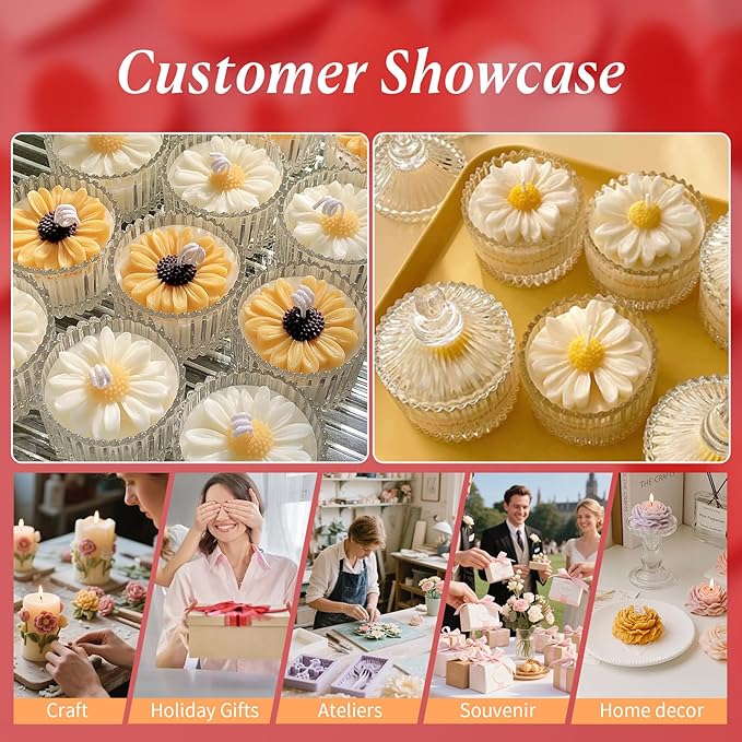 MGLIFEUL 2Pcs Flower Daisy Valentine Silicone Candle Making molds Silicone Flower Shapes Candle Wax Mold for Candles Making florally moldes de silicona para velas molde para velas de silicona