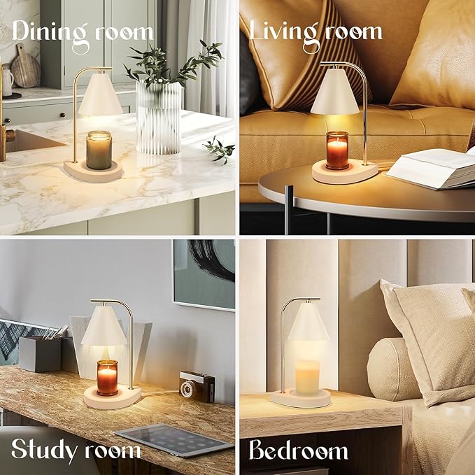 Aimoptg Candle Warmer Lamp with Timer, Dimmable Candle Lamp for Small and Large Jar Candles, Modern Candle Warmer Lamp with 2 Bulbs(White Gold)