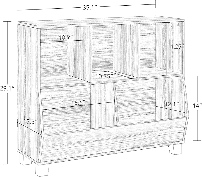 RiverRidge Catch-All Kids Toy Storage Organizer with 3 Cubbies and 2 Storage Bin Compartments - 35 Inch Wide Light Woodgrain Kids Room Decor Toy Organizers and Bins