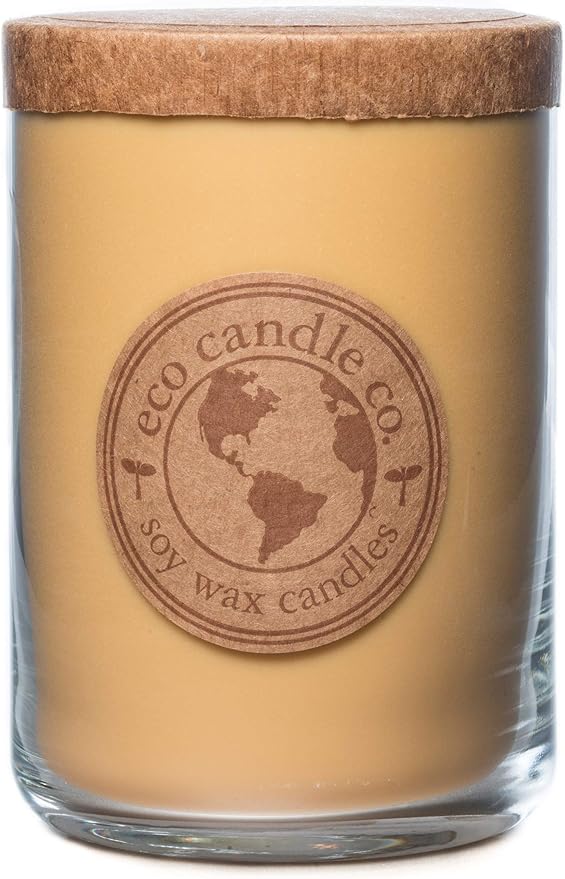 ECO CANDLE CO. Recycled Candle, Caramel Rum Cake, 26 oz. - Scents of Caramel, Rum, Maple, Almond, Pear, & Vanilla - 100% Soy Wax, No Lead, Kraft Paper Label & Lid, Hand Poured
