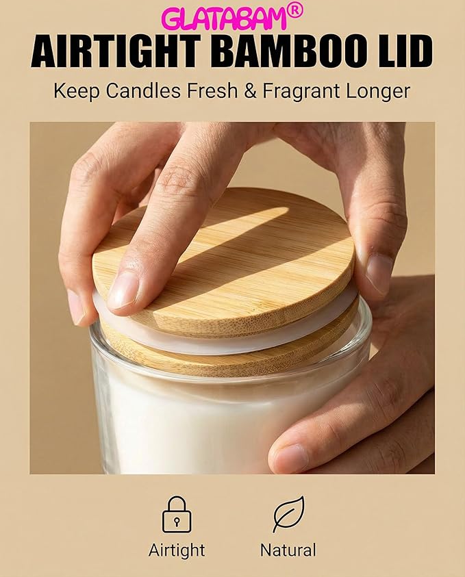 GLATABAM 4 OZ Candle Jars 12 Pack - Bulk Glass Candle Making Jars with Bamboo Lids & Labels, Heat Resistant Empty Reusable Candle Vessel for Containers(Clear)