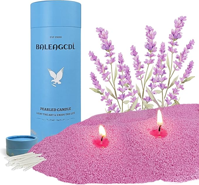 Lavender Garden Scented Granula Pearled Candle 18oz(1.1lb)–MANNYCOM Purple Refillable Candles with 30 Cotton Wicks Long-Lasting Sand Wax Non-Toxic - Perfect for Home Decorative DIY