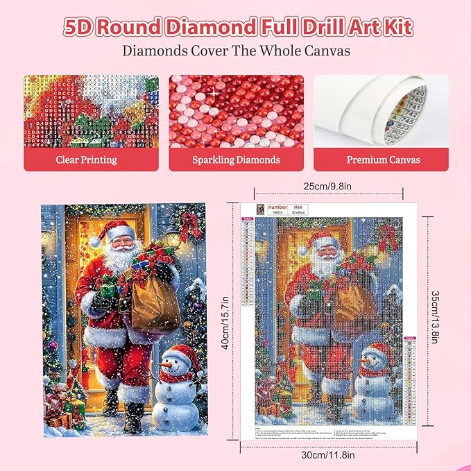 Santa Claus Diamond Painting Kits for Adults, Christmas 5D Diamond Art Kits for Adults Beginners, DIY Full Drill Gem Art Diamonds Painting Pictures Crafts Kit for Home Wall Decor 12x16inch