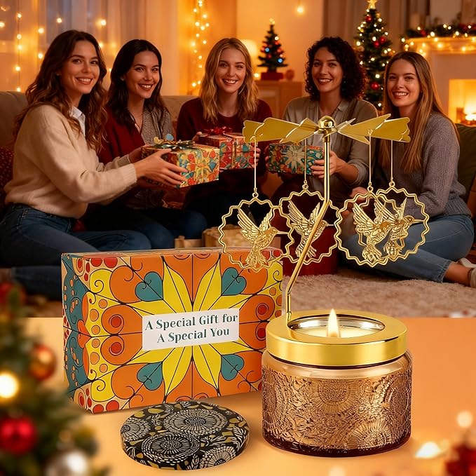 Candle Gifts for Women, Mom, Wife, Girlfriend, Sister, Her, Female Friends, Gifts for Women Birthday Unique, Mothers Day Gift, Anniversary Rotating Candles Gift for Woman (Hummingbird)