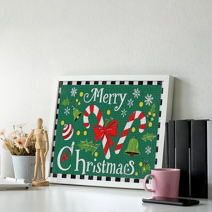 AIVKIEJK Diamond Painting Kits for Adults - Festive Merry Christmas Red Bow, Candy Cane & Bell Painting DIY 5D Full Drill Diamond Dots Paintings with Diamonds Gem Art and Crafts Home Decor 16"x20"