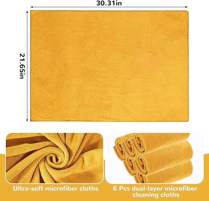 6 Pcs Extra Large Microfiber Cleaning Cloth Reusable Microfiber Towels Thick Washable Cleaning Towel for Home Office Windows Floors and Cars, 30 x 20 Inch (Orange)