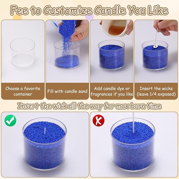 MECCANIXITY Pearled Sand Candles with 20 Pcs Wicks 7Oz / 200g Candle Beads Refillable Powder Sand Wax Making Kit for Thanksgiving Christmas Wedding Party DIY Home Crafts, Beige