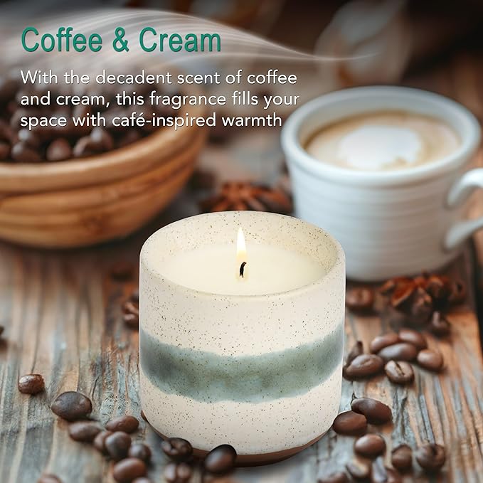 Hyggelight - The Growing Candle, Coffee Scented, 8.5oz Ceramic Pot, Aromatherapy Candles, 100% Soy, Cream and Espresso Aroma for Home, Edith