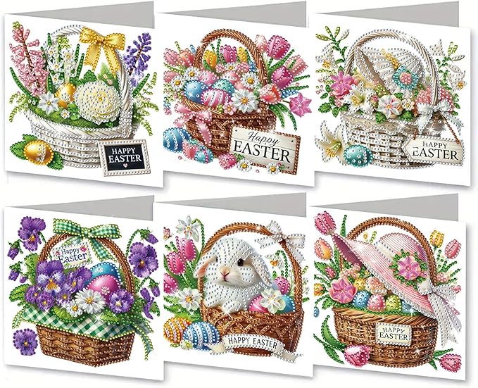 DoxQcs 5D Diamond Art Painting Greeting Cards Kit, DIY Cards for Blessings Congratulations Gifts, Greeting Card Set for Birthday Thanksgiving Day Christmas Halloween-Flower Baskets