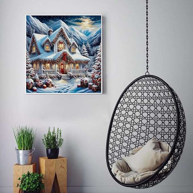 CZYWJMEI Christmas 5D Diamond Painting Kits for Adults Beginners,DIY Winter House Diamond Art Kits,Full Round Drill Diamond Dot Gem Art Kits,Home Wall Decor 13.7x13.7nch