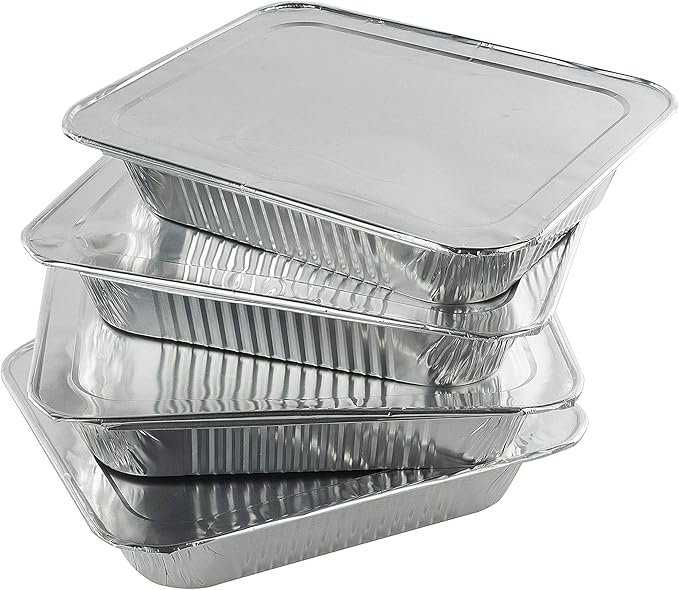 (25 Pack) Disposable Aluminum Foil Half Size Deep 9'' X 13'' (Heavy Duty-38 gauge) Steam Table Pans, With Snap on Foil Lids. For Baking, Storing, Freezing. Home and Restaurant use.