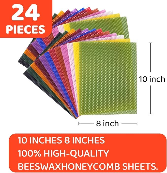 Thleunei Beeswax Candle Making Kit for Kids - 24 Pack 10x8 Inch Beeswax Sheets Candles Making Kit Supplies - Perfect DIY Craft Gift for All Ages,Create Beautiful, All-Natural Candles at Home