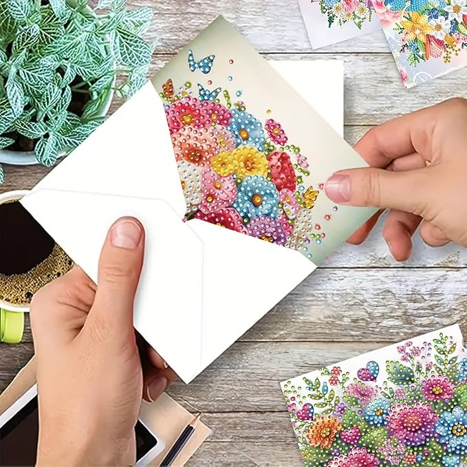 DoxQcs 5D Diamond Art Painting Greeting Cards Kit, DIY Cards for Blessings Congratulations Gifts, Greeting Card Set for Birthday Thanksgiving Day Christmas Halloween-Bouquet-2