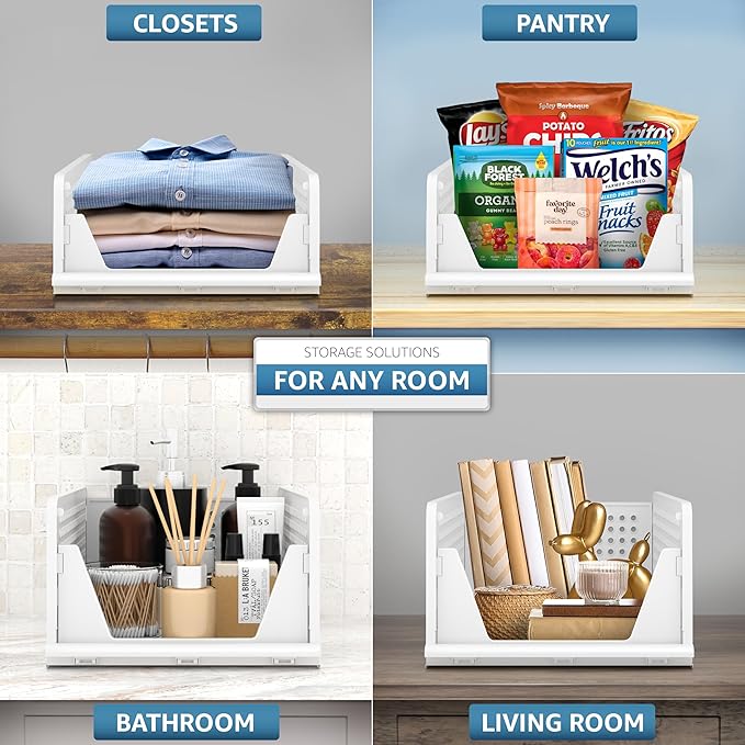 Sorbus Shelf Organizer - Closet Shelf Organizer for Clothes, Closet, Bathroom, Kitchen, Garage - Plastic Stackable Shelf Organizer Baskets - Open Front Design Under Shelf Organizer