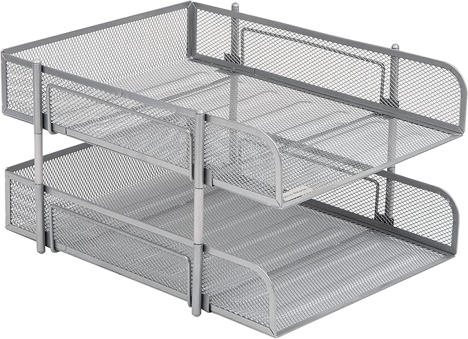Mind Reader Stackable Paper Tray, Desktop Organizer, File Storage, Office, Metal Mesh, 2 Pc, Silver