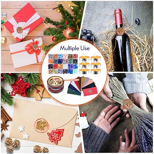 Aottom Wax Seal Stamp Kit with Gift Box, 24 Colors 650 Pcs Beads, Warmer, Envelopes, Candles, Stamp, Metallic Pen for Gift and Decoration