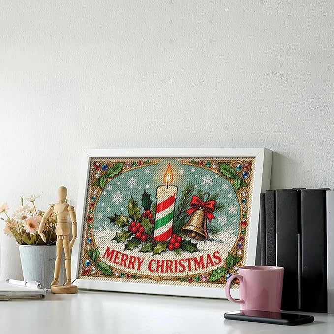 AIVKIEJK Diamond Painting Kits for Adults - Merry Christmas Candle & Holly Accents Painting DIY 5D Full Drill Diamond Dots Paintings with Diamonds Gem Art and Crafts Home Decor 8"x12"