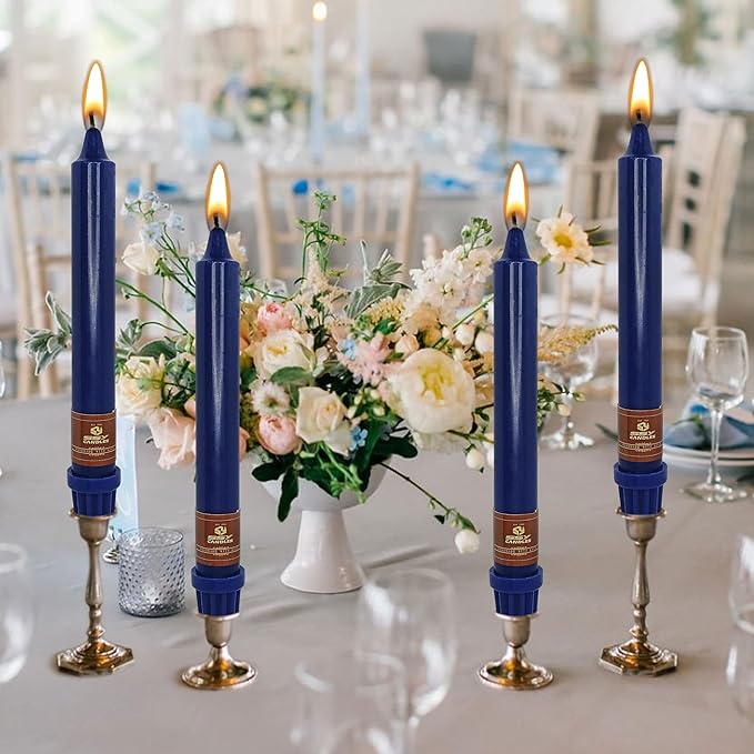 Navy Taper Candle 8 Inch Short Candlesticks Unscented Dripless Tapered Candle Set for Home Decor Wedding Party Dinner Candles, 4 Pack