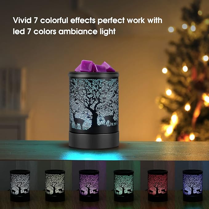 Enaroma Fragrance Wax Melts Warmer with 7 Colors LED Changing Light Scent Oil Candle Warmer for Home Office-Deer Timer