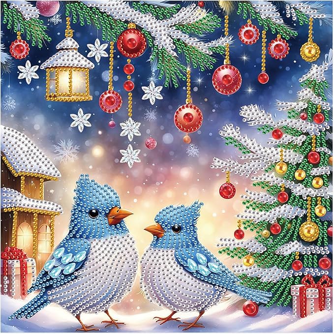 Diamond Art Painting Kits for Adults Christmas Bluebird, 5D Special Shape Diamond Art Kits for Beginners, Crystal Rhinestones Diamond Art Painting for Home Wall Christmas Decoration Gift 12×12inch