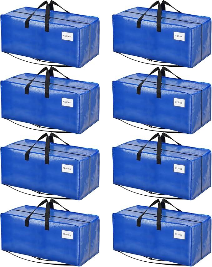 BAGAIL Heavy Duty Moving Bags with Strong Handle, Extra Large Moving Boxes, Storage Tote for Clothes, College Moving Supplies(Blue, Backpack, 8 Pack)