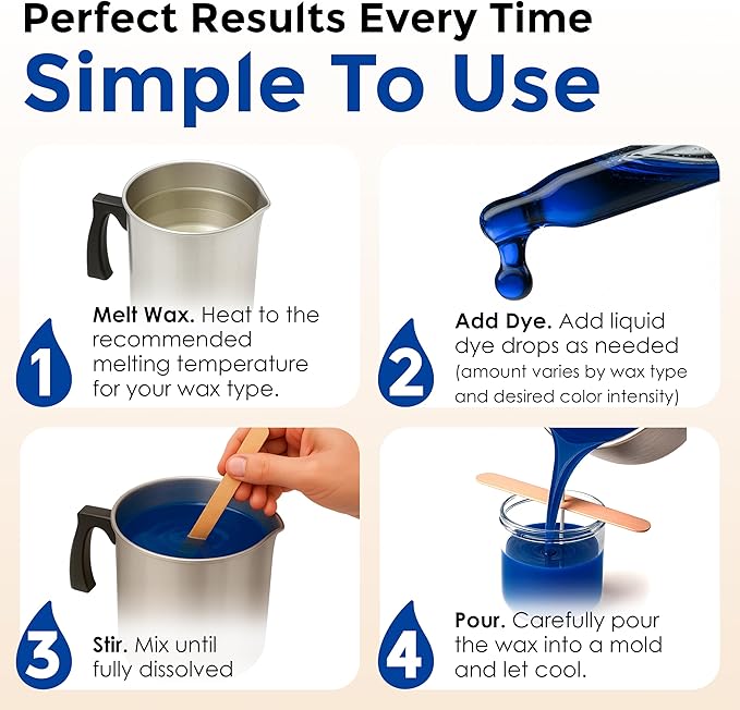 Blue Liquid Candle Dye (.25 oz) - Made in the USA - Safe and Easy to Use - Pure and Simple Ingredients - Candle Making Supplies for Soy, Paraffin, Palm or Gel Wax - 10 Vibrant Colors to Choose from