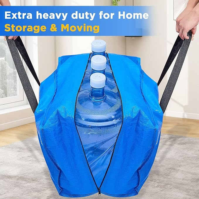 BETU Extra Large Moving Bags Heavy Duty Storage Bags with Zipper Handles, 16 Pack Clothes Storage Totes Bins Packing Moving Boxes, Moving Supplies for College Dorm Essentials, Space Saving, Blue