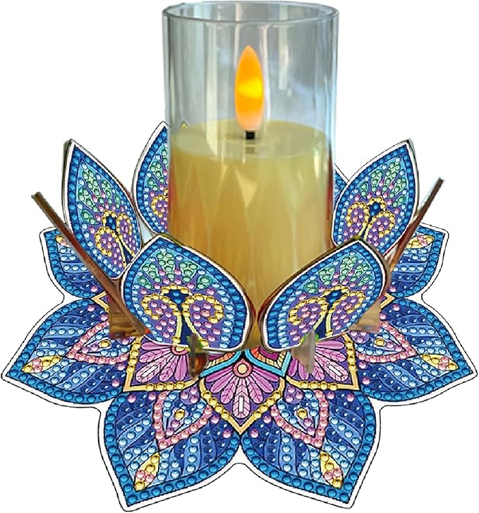 5D DIY Diamond Art Painting PVC Flower Candle Holders Tealight/Tea Light/Votive Candle Holder, for Table Centerpiece Home Décor Party Wedding Dinning-Flower-7