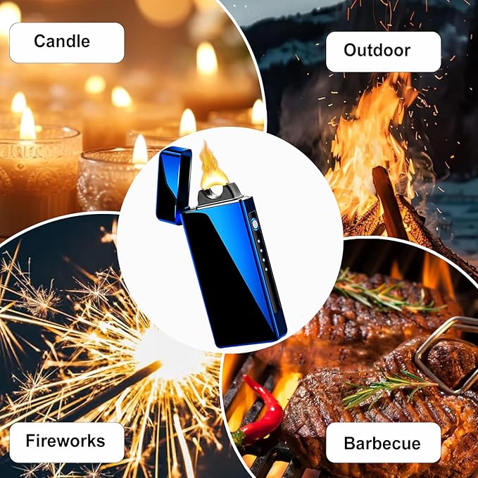Electric Lighter Plasma Rechargeable with LED Battery Indicator Strong Flame, USB Convenient Charging, Windproof Lighter Outdoor(Blue