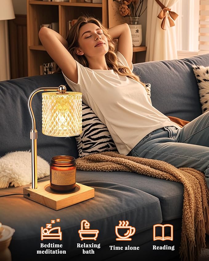 Candle Warmer Lamp with Timer Dimmer Adjustable Height, Mothers Day Gifts for Mom, Birthday Gifts for Women, House Warming New Home Decor, Electric Wax Warmer for Jar Candles, Gold