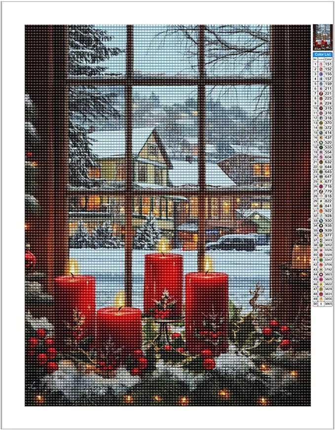 TMOLZ DIY Festive Candle Window Diamond Painting - 5D Scenery Craft Set for Adults, Luxe Wall Art Gift for Holiday Decor - 16x16 Inch