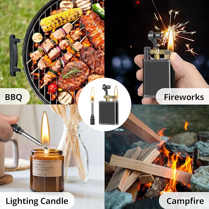 CHOICEDC Vintage Trench Lighter, Permanent Match, Cool Pipe Lighter, Unique Metal Lighters, Antique Kerosene Lighters Fluid Refillable, Reusable Waterproof Forever Matches, Classic Gift for Men,Black