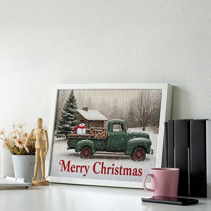 AIVKIEJK Diamond Painting Kits for Adults - Christmas Truck with Snowman & Cabin Winter Painting DIY 5D Full Drill Diamond Dots Paintings with Diamonds Gem Art and Crafts Home Decor 12"x16"