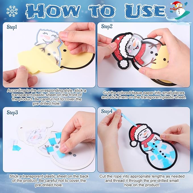 Tinlade 32 Set Winter Snowman Suncatchers Crafts Kit Christmas DIY Window Tissue Paper Hanging Ornaments Make Your Own Stained Glass Sun Catcher Xmas Winter Holiday School Home Classroom Activities