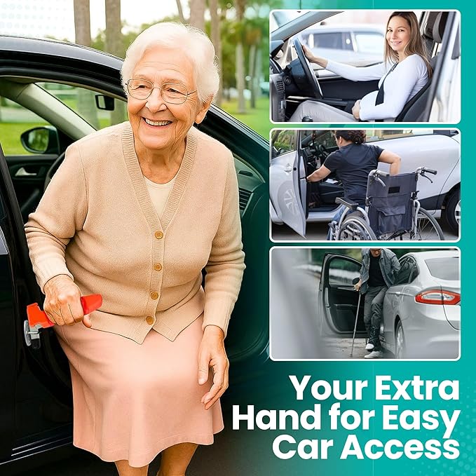 Pack 2 - Car Handle Assist for Elderly Car Door Handle for Elderly Grip & Support Bar, 3 in 1 Car Assist Handle for Elderly with Window Breaker & Seatbelt Cutter (Red)