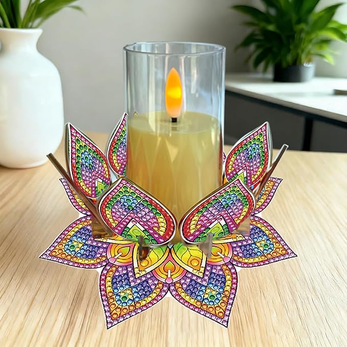 5D DIY Diamond Art Painting PVC Flower Candle Holders Tealight/Tea Light/Votive Candle Holder, for Table Centerpiece Home Décor Party Wedding Dinning-Flower-1