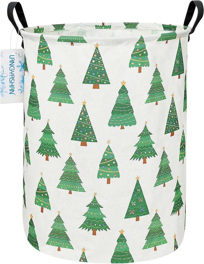 LANGYASHAN Laundry Basket Canvas Fabric Collapsible Organizer Basket for Storage Bin Toy Bins Gift Baskets Bedroom Clothes Children Nursery Hamper (Christmas Tree)