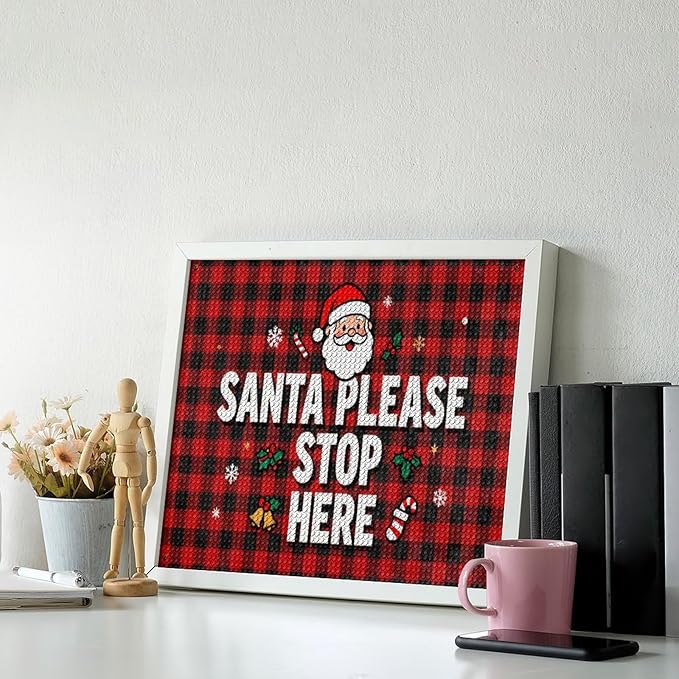 AIVKIEJK Diamond Painting Kits for Adults - Holly & Stars, Santa Please Stop Here Painting DIY 5D Full Drill Diamond Dots Paintings with Diamonds Gem Art and Crafts Home Decor 16"x20"