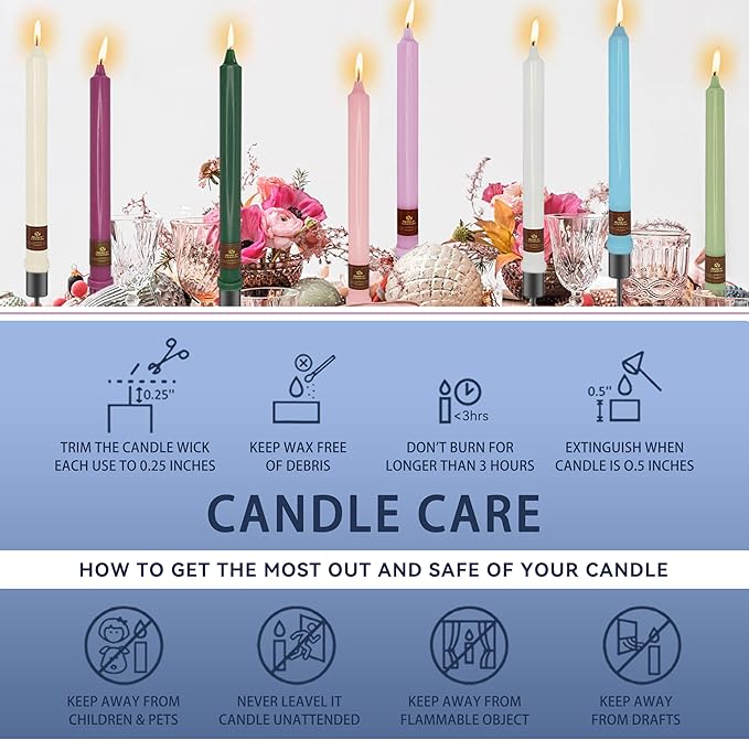 Haze Blue Candlesticks 10 inch Taper Candles- Dripless and Smokeless Candle Unscented - Slow Burning Candle Sticks - Pack of 4