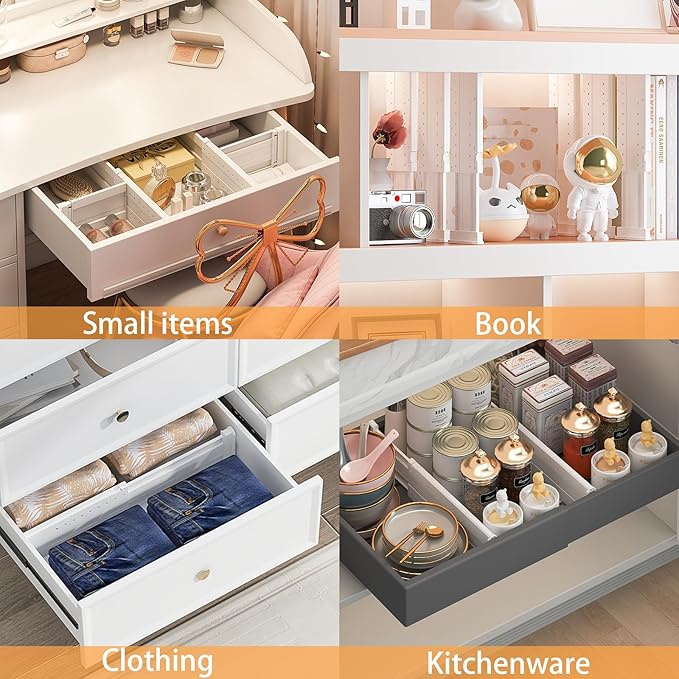 REBECAT 12 Pack Drawer Dividers for Clothes Adjustable Drawer Dividers 4" High Expandable from 11"-17" for Dresser Baby Clothes Bathroom Bedroom Kitchen and Office Storage，White