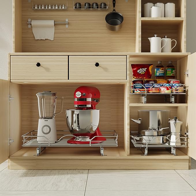 LOVMOR Pull Out Cabinet Organizer and Storage 22½" W x 21½" D, Slide Out Shelves for Kitchen Cabinets