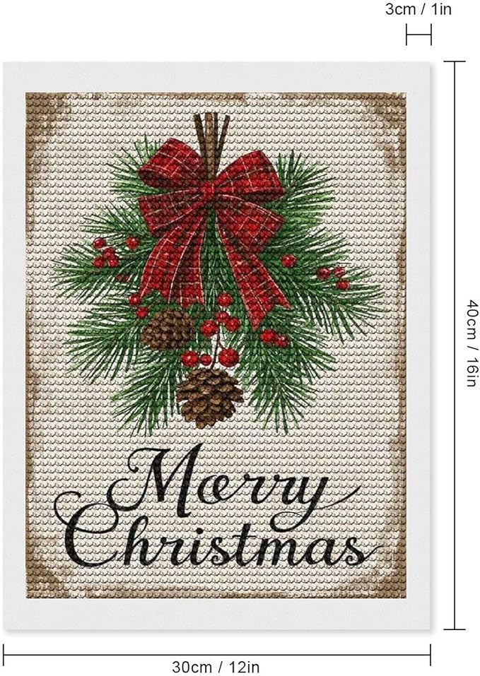 AIVKIEJK Diamond Painting Kits for Adults - Merry Christmas Holly, Pine Cones & Red Plaid Bow Painting DIY 5D Full Drill Diamond Dots Paintings with Diamonds Gem Art and Crafts Home Decor 12"x16"