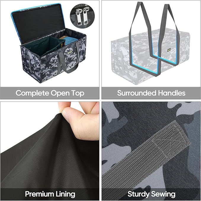 BALEINE Extra Large Storage Tote with Zippers & Carrying Handles, Heavy-Duty Oxford Fabric Moving Bags for Laundry, Space Saving, Storage, Grey Camouflage